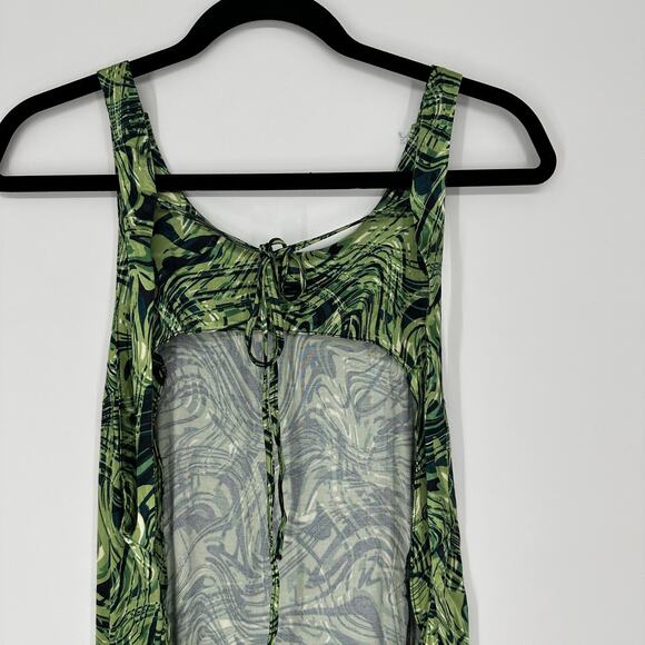 Topshop Psychedelic Satin Slip Midi Sleeveless Open Back Side Slit Womens Dress - Picture 10 of 15